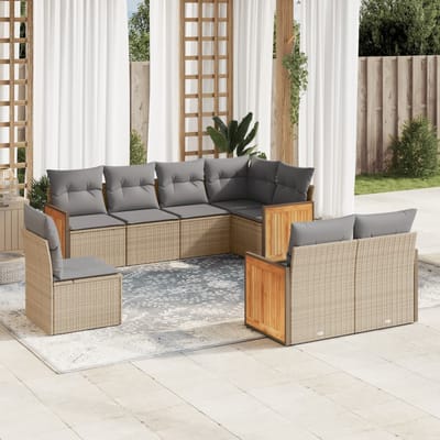 vidaXL - 8-delige - Loungeset - met - kussens - poly - rattan - beige
