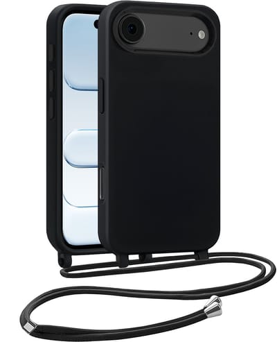 Hoesje Geschikt voor iPhone Air Hoesje Siliconen Case Met Koord - Hoes Geschikt voor iPhone Air Hoesje Backcover Met Telefoonkoord - Telefoonhoes - Zwart