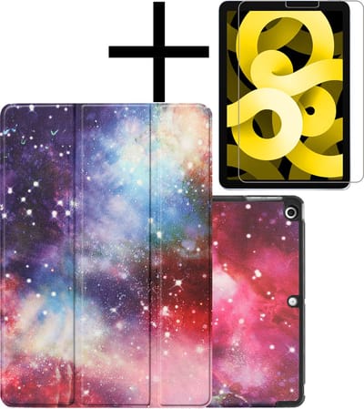 Hoes - Geschikt voor Apple iPad Air 5 (2022) - 10.9 inch - 5e Generatie - M1 - Met Screenprotector - Trifold Bookcase - Hard Cover - Hardcover Book Case - Tablet Hoesje - Galaxy
