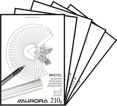 Aurora Tekenblok - Bristol - Glad Tekenpapier - A4 - 210g - 20 vel - 10 stuks