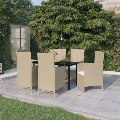 vidaXL - 7-delige - Tuinset - met - kussens - beige