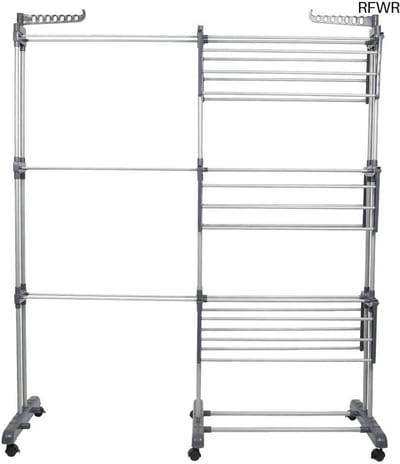 RFWR® Rechtostaand Uitschuifbaar Droogrek voor Kleding met Wielen - Voor Binnen en Buiten - 4 Niveaus - 75-142,5 x 64 x 170 cm