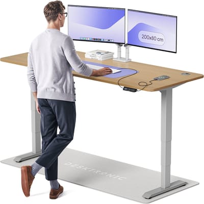 Desktronic HomePro Zit-sta Bureau Elektrisch In Hoogte Verstelbaar, 200x80 cm Massief Eiken/Grijs, Stille Dubbele Motor, Hoogte 62-126cm
