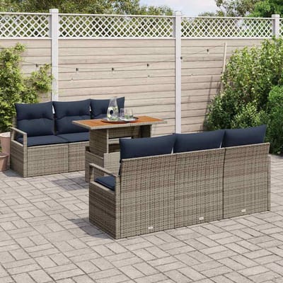 vidaXL - Tuinbank - Set - 7 - st - 6-Aantal - zitplaatsen - grijs - en - marineblauw