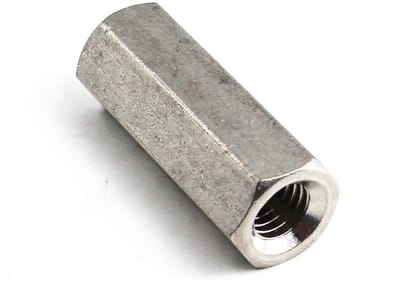 Langwerpige hex koppelnut M4x7x15 van roestvrij staal, geschikt voor ronde stangen, verpakking van 30 stuks