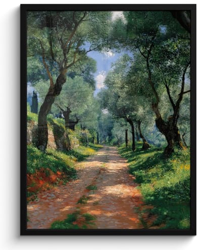 Poster in lijst - Fotolijst 60x80 cm - Posters - Pad - Bomen - Schaduw - Posterlijst zwart - Decoratie - Wanddecoratie woonkamer - Muurdecoratie slaapkamer