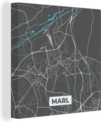 Canvas Schilderij Blauw – Duitsland – Plattegrond – Stadskaart – Kaart – Marl - 20x20 cm - Wanddecoratie