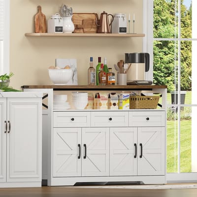 MODFU - Dressoir Met Opbergruimte - 3 Laden En 2 Kastjes - Landelijke Stijl - MDF - Bruin/Wit - 140 x 35 x 95 cm