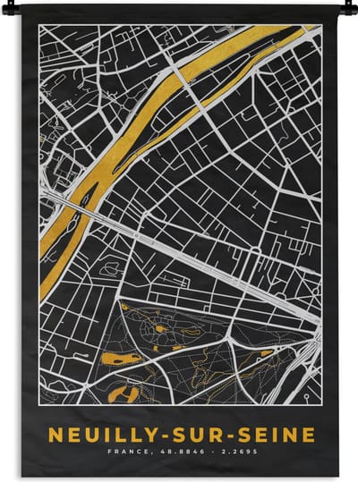 Wandkleed - Wanddoek - Frankrijk - Neuilly-sur-Seine - Stadskaart - Plattegrond - Kaart - 120x180 cm - Wandtapijt