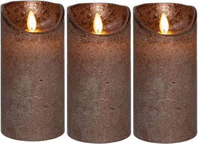 Anna's Collection Led kaars/stompkaars - 3x - brons - H15 x D7,5 cm - wax - bewegende vlam
