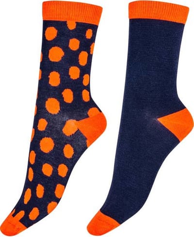 Pretty Polly Sokken - Bamboe - Milieu Vriendelijke - Oval Spot - Damessokken - One Size - Navy/Oranje - 2 Paar - Voordeelverpakking