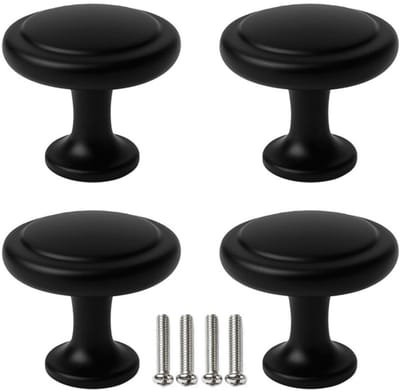 4 X MSQDESIGN Kastknoppen zwart (Metaal) - Meubelknop zwart - Deurknopjes zwart voor kast - zwarte Deurknop - Deurknopjes zwart - Handgreep - Moderne Meubelknoppen zwart - kastknop zwart - Ladeknoppen voor deurtjes