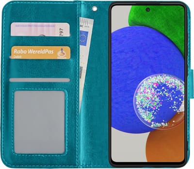 Hoes - Met Pasjeshouder - Geschikt voor Samsung Galaxy A52s 5G - Luxe Bookcase Portemonee - Flip Case - Kunstleer Book Case - Flipcase - Book Cover - Walletcase - PortemonneeHoes - Turquoise