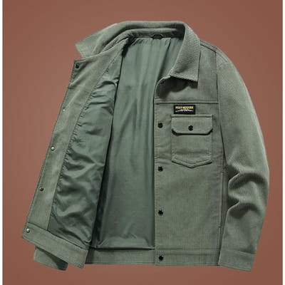Herfst en Winter Heren Casual Jas met Meerdere Zakken Corduroy Kraag Effen Kleur Jas Heren Retro Lange Mouwen Top Heren 5XL gray