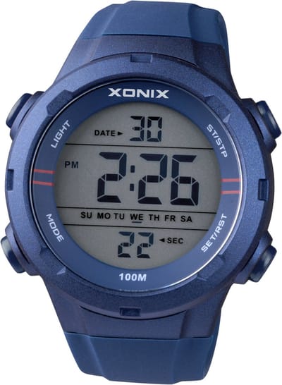 Xonix VZ-A04A - Horloge - Digitaal - Heren - Mannen - Rond - Siliconen band - ABS - Cijfers - Achtergrondverlichting - Alarm - Start-Stop - Chronograaf - Tweede tijdzone - 12/24 - Waterdicht - DonkerBlauw - 10ATM