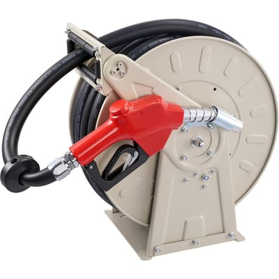 Brandstofslanghaspel, 25,4 x 15000 mm Intrekbaar, Veer aangedreven Automatische Draaibare Terugspoeling, 300 PSI, Robuuste Koolstofstaal Constructie met Industriële Kwaliteit