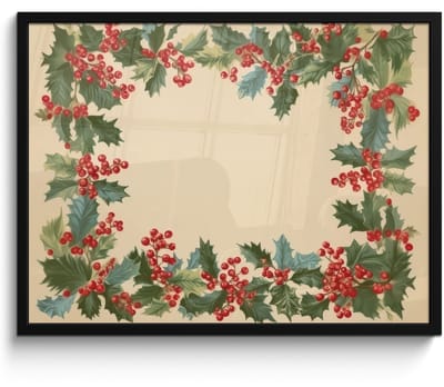 Poster in lijst - Fotolijst 80x60 cm - Posters - Hulstrand - Bessen - Beige - Posterlijst zwart - Decoratie - Wanddecoratie woonkamer - Muurdecoratie slaapkamer - Kerstversiering - Kerstdecoratie voor binnen - Kerstmis