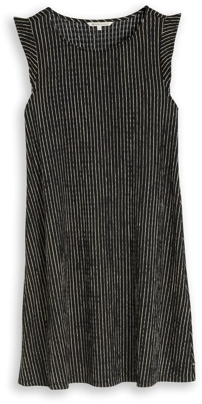 Tom Tailor Denim - Crinkle mini-jurk met volantmouwen - Maat M - black beige stripe