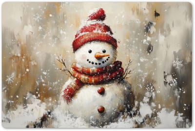 Placemats 45x30 cm - Placemat kunststof - 1 stuk - Sneeuwpop - Winter - Sneeuw - Beige - Borden onderleggers - Decoratie voor op tafel - Keuken tafeldecoratie accessoires - Vinyl onderlegger - Tafelversiering