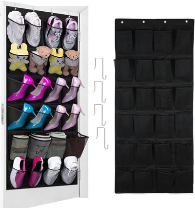 Dailygoods- Schoenenrek hangend 24 vakken - Opvouwbare organizer - Metalen haken - Lichtgewicht - Ultra-ademend netmateriaal - Voor deur - Schoenenhouder