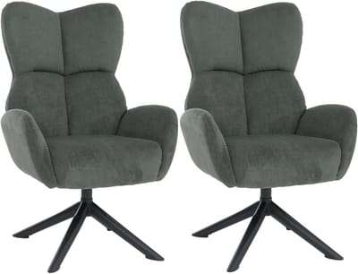 Set van 2 eetkamerstoelen MCW-Q54, relaxstoel, loungestoel, gestoffeerde stoel, draaibaar, metaal, corduroy (320 g/m²) ~ groen