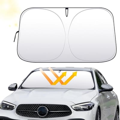 Famanu – Zonwering voor de auto - voorruit - zonneklep - opvouwbare auto zonneklep met opbergtas aan de binnenkant - uv-bescherming voor de meeste auto's 145 x 80 cm