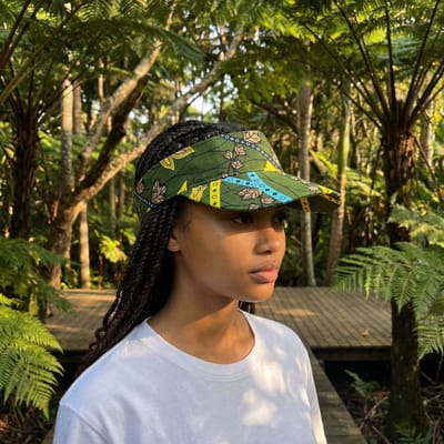 Zonneklep / Pet met Afrikaanse print - Zonnecap - Zomerpet - Sun visor - Donkergroene Botanical Flow