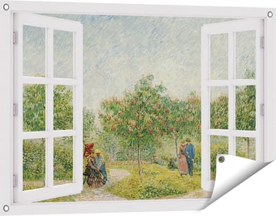 Gards Tuinposter Doorkijk Tuin met Geliefden - Vincent van Gogh - 90x60 cm - Tuindoek - Tuindecoratie - Wanddecoratie buiten - Tuinschilderij