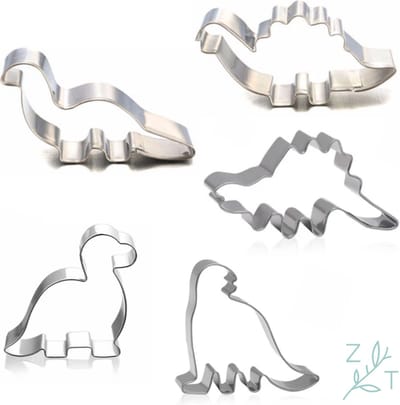 ZijTak - Uitsteekvorm set - Uitsteker - Cookie cutter - Koekjes - Deeg - Fondant voor Cake - Kinderbrooduitsnijders - Gebak - Brood - Toast - Groenten - Fruit - 5 stuks - Dinosaurus - Dino's - Cookie cutter - RVS - Roestvrij staal - Stainless steel