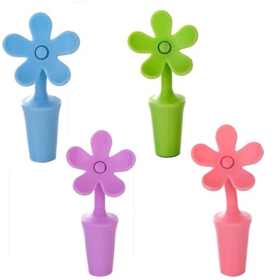Dailygoods - 4 STKS Siliconen Wijnfles Stopper, Creatieve Bloem Fles Caps, Lekvrije Stoppers Set voor Champagne Bier Soda Drankflessen, Keuken Gadgets