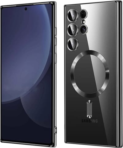 Hoesje geschikt voor Samsung Galaxy S25 Ultra - Techsuit Luxury Crystal Back Cover - Geschikt voor MagSafe - Transparant/Zwart