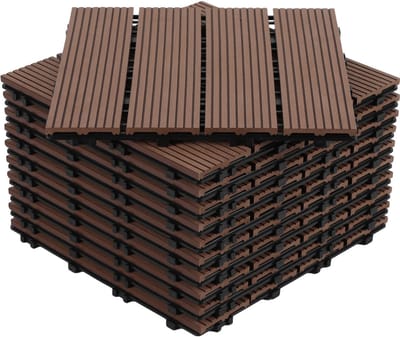 WPC Terrastegels Vlondertegels - 11 Stuks 30 x 30 cm 1 m² - WPC Composiet Kunststof - Makkelijke en Snelle Montage - Balkontegels - Vlondertegel Set - Onderhoudsvrij - Tuin, Balkontegels - Terrasplanken - Bruin