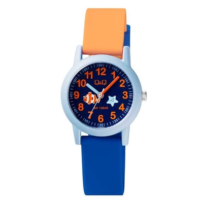 Q&Q VS49J007Y - Horloge - Analoog - Kinderen - Unisex - Plastic band - Rond - Cijfers - Kunststof - Sport - Blauw - Oranje - Lichtblauw - 10 ATM