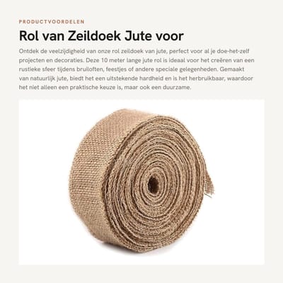 Dailygoods- Zeildoek 10 m - Jute Stof - Doe-Het-Zelf - Bruiloftsdecoratie - Herbruikbaar - Natuurlijk Materiaal