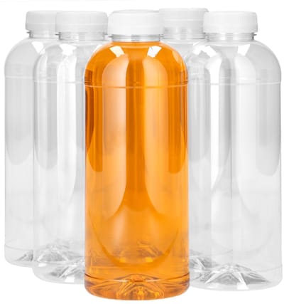 6 x 750 ml Compact Round PET transparant + Garantiedop wit - PET Kunststof BPA-vrij - Plastic Flessen Navulbaar - Met Dop - Lege Flessen - 6 stuks.