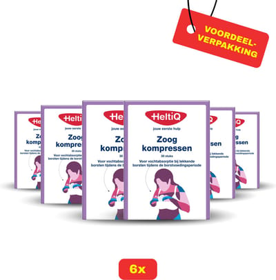 HeltiQ Zoogcompres Voorgevormd - 6 x 30 stuks voordeelverpakking