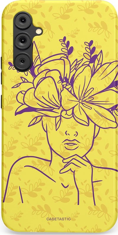 Casetastic hoesje geschikt voor Samsung Galaxy A34 (2023) 5G - Dubbellaagse bescherming - Floral Essence - Fashion Case - Goud Beige
