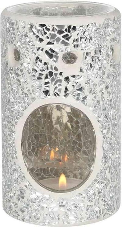 Crackle Mozaïek Pillar Oliebrander/Geurbrander/Waxbrander - Zilver
