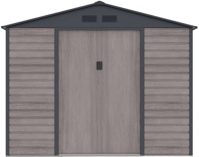 Vente-unique Tuinhuisje van gegalvaniseerd staal met grijs houteffect 7,17 m² - ADELMO