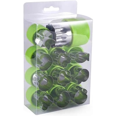 12 stks/set Groente Fruit Cutter Rvs Bloemen Cartoon Vorm Mold Cake Biscuit Snijvorm Keuken Cookie Cutter groen