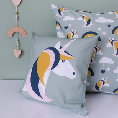 Sierkussen Eenhoorn mint groen 40x40 tweezijdig met rits inclusief vulling voor kinderkamer