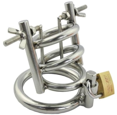 Nooitmeer - Kuisheidskooi met slot en vesrtelbare dilator - Metaal - Zilverkleurig - 45mm