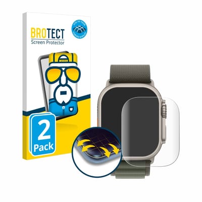 BROTECT - Screenprotector voor Apple Watch Ultra 2 (49 mm) - Folie Beschermfolie transparant volledig dekking - 2 Stuks