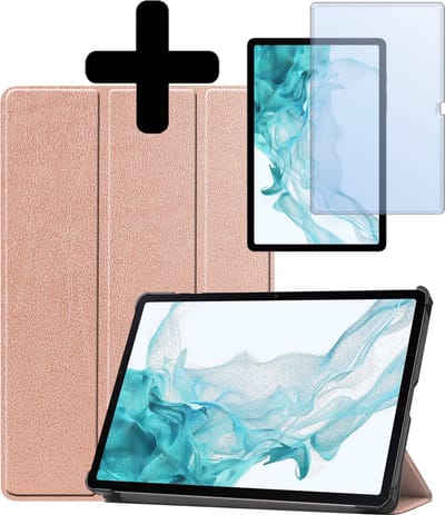 Hoes - Geschikt voor Samsung Galaxy Tab S9 Plus - Met Screenprotector - Trifold Bookcase - Hard Cover Case - Met Uitsparing Geschikt voor S Pen - Hardcover Book - Tablet Hoesje - Rosé goud
