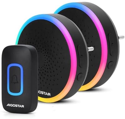 Draadloze Deurbel met RGB Licht - Waterdicht IP55, 5 Volumestanden, 60 Melodieën, 150m Bereik, Plug-in Stopcontact, 1 Drukknop en 2 Ontvangers