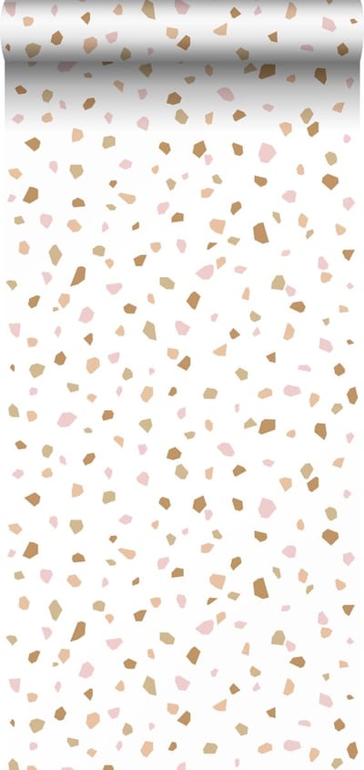 ESTAhome behang terrazzo zacht roze, warm oranje en beige - 53 cm x 10.05 m - 139198