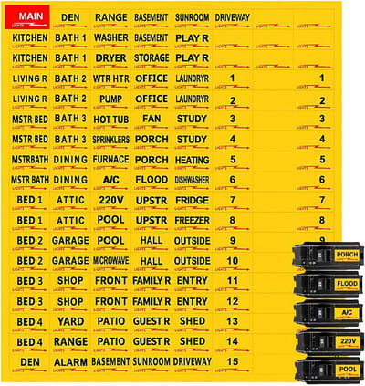 Groepenkast Labels - Stickers Markeringen - Veiligheid Elektrisch - Waterproof Verwijderbaar - 17 x 19 cm - Geel