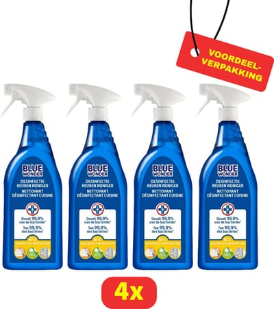Blue Wonder - Allesreiniger Spray Keuken - Hygiënische Schoonmaak - 4 x 750ml - Voordeelverpakking