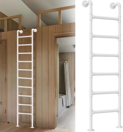 Wandladder voor huis, appartement, kelder, raam, put, metalen trap, wit, voor camper, stapelbed, multifunctionele rechte ladders met 3/4/5 treden (160 cm/63 inch)