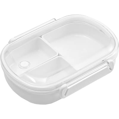 Boîte à Bento 490ml 3 Compartiments Étanche Détachable Robuste ABS Micro-ondes Sûr Boîte à Déjeuner pour Enfants pour white